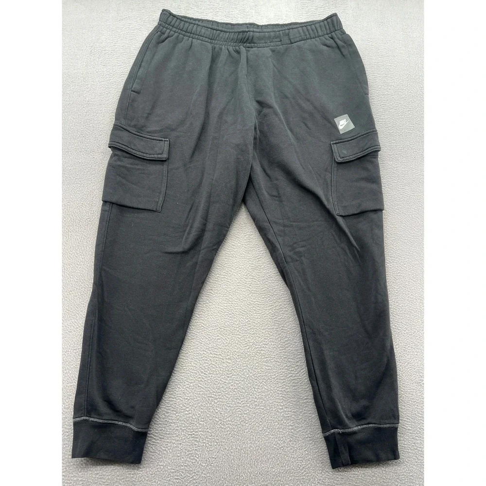 Nike Cargo Pants Mens XL NSW Sportswear Just Do It Fleece Joggers Black